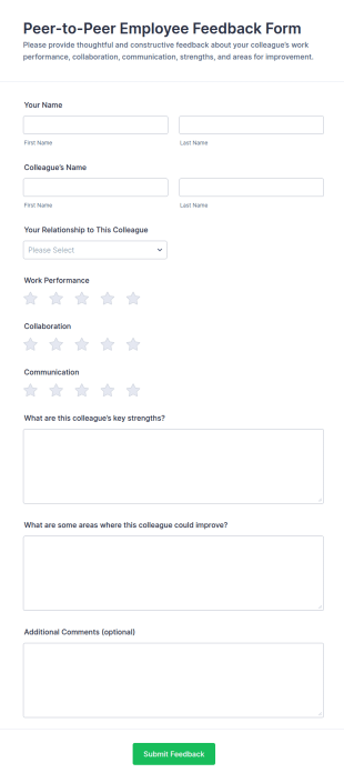 Peer To Peer Employee Feedback Form Template