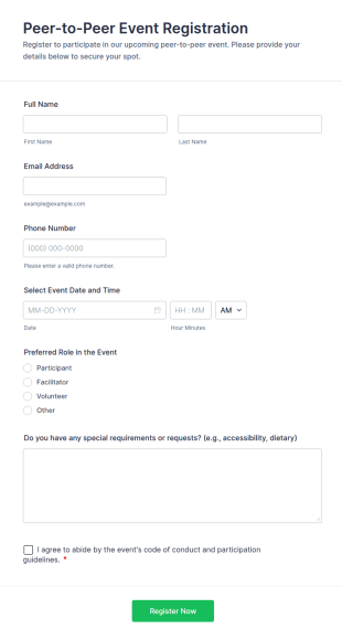 Peer To Peer Event Registration Form Template