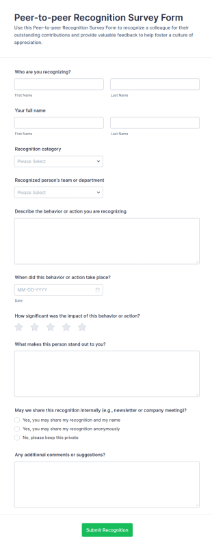 Peer To Peer Recognition Survey Form Template