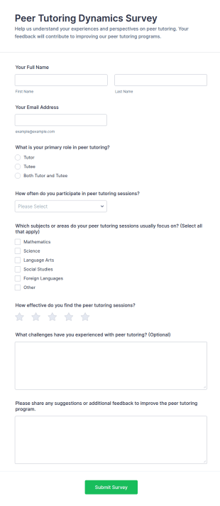 Peer Tutoring Dynamics Survey Form Template