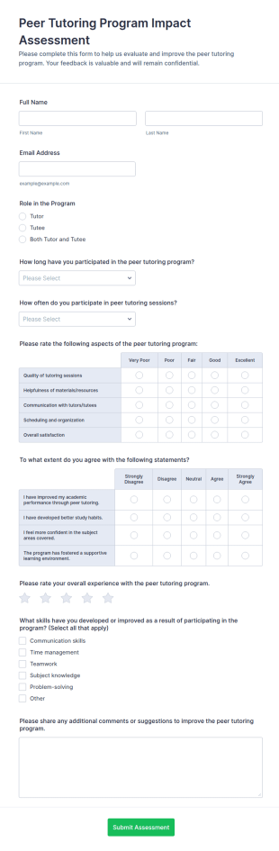 Peer Tutoring Program Impact Assessment Form Template
