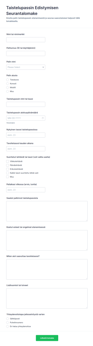 Pelaajan Taistelupassin Etenemislomake