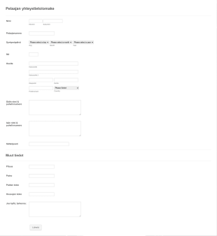 Pelaajan Yhteystietolomake Form Template