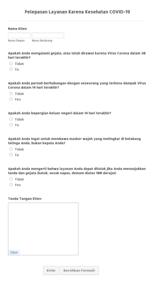 Pelepasan Layanan Karena Kesehatan COVID 19