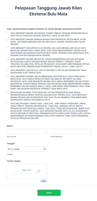 Pelepasan Tanggung Jawab Klien Ekstensi Bulu Mata