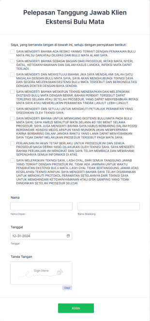 Pelepasan Tanggung Jawab Klien Ekstensi Bulu Mata Form Template