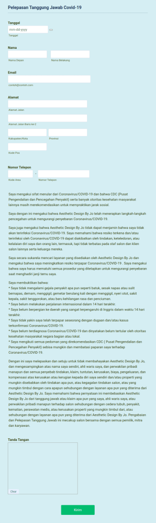 Pelepasan Tanggung Jawab Salon Kecantikan Untuk COVID 19