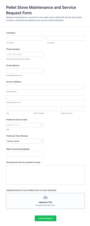 Pellet Stove Maintenance And Service Request Form Template