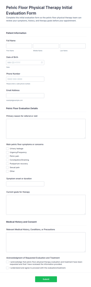 Pelvic Floor Physical Therapy Initial Evaluation Form Template
