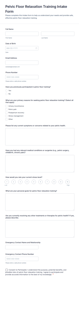 Pelvic Floor Relaxation Training Intake Form Template