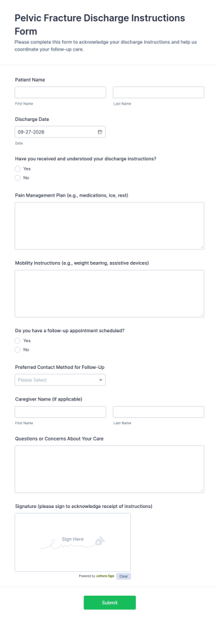 Pelvic Fracture Discharge Instructions Form Template