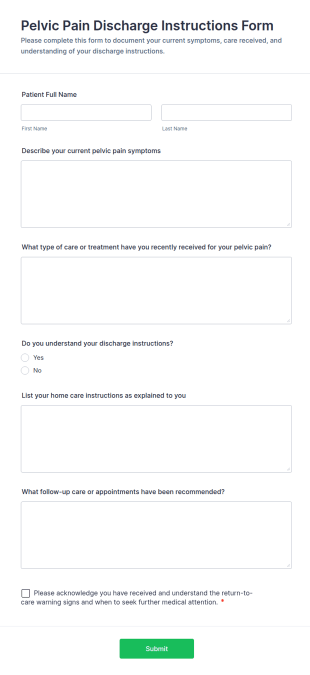 Pelvic Pain Discharge Instructions Form Template