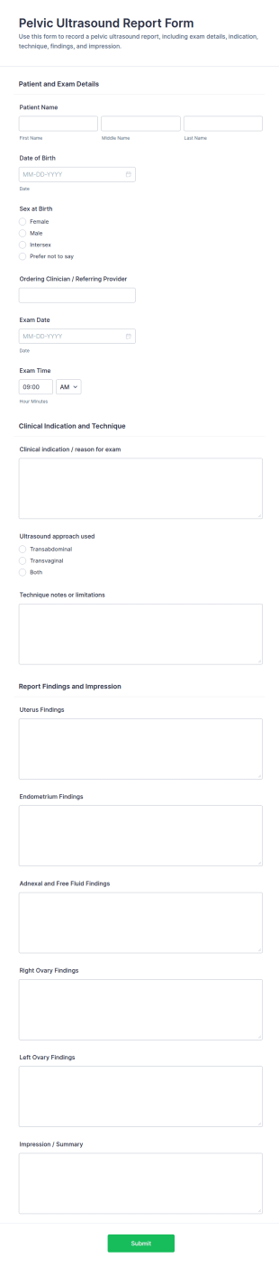 Pelvic Ultrasound Report Form Template