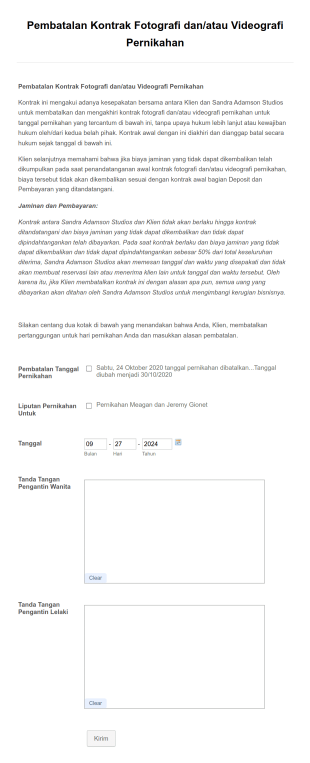 Pembatalan Kontrak Fotografi Pernikahan