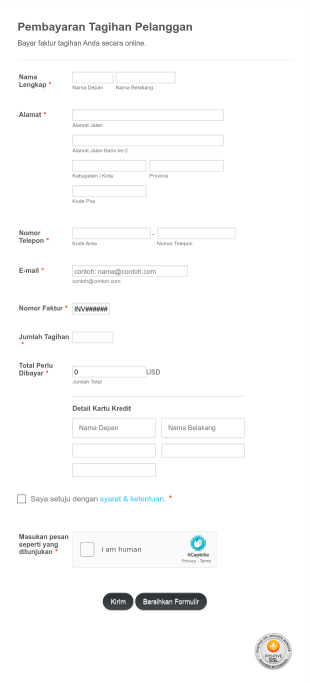 Pembayaran Tagihan Pelanggan Form Template