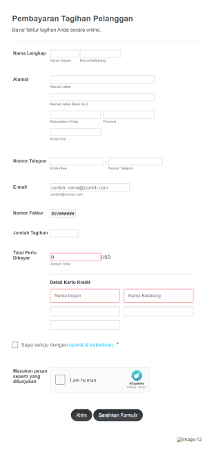 Pembayaran Tagihan Pelanggan Form Template