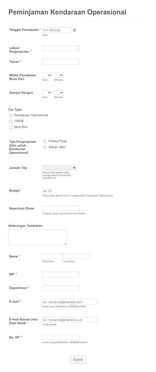Peminjaman Kendaraan Operasional Form Template