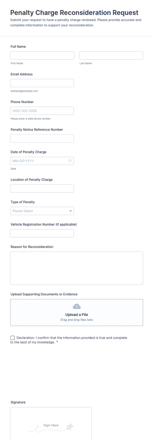 Penalty Charge Reconsideration Request Form Template
