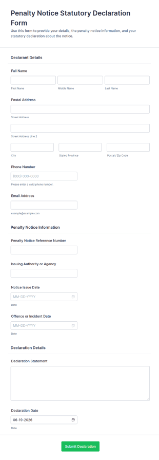 Penalty Notice Statutory Declaration Form Template