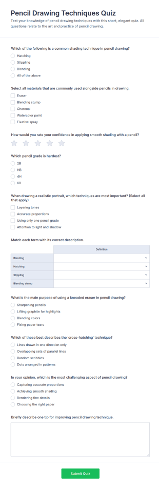 Pencil Drawing Techniques Quiz Form Template