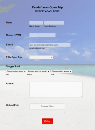 Pendaftaran Open Trip