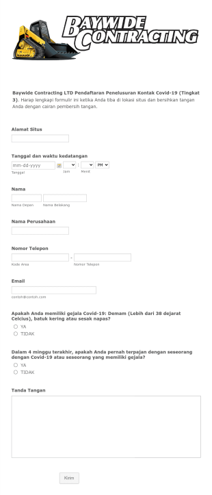 Pendaftaran Penelusuran Kontak COVID 19 Form Template