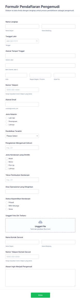 Pendaftaran Pengemudi Form