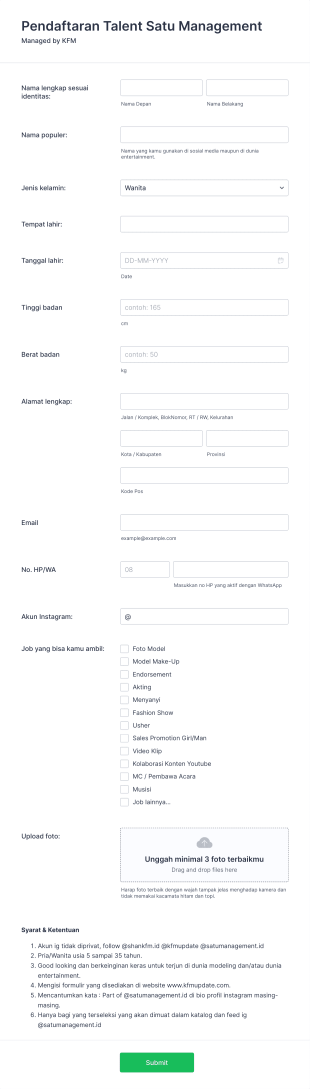 Pendaftaran Talent Satu Management