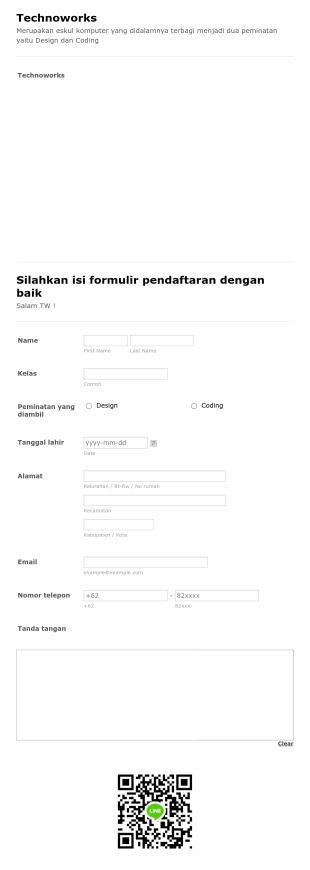 Pendaftaran Technoworks 2020/2021 Form Template
