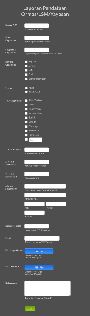 Pendataan Ormas/LSM/Yayasan Form Template