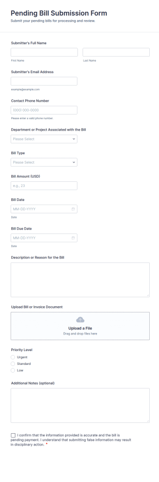 Pending Bill Submission Form Template