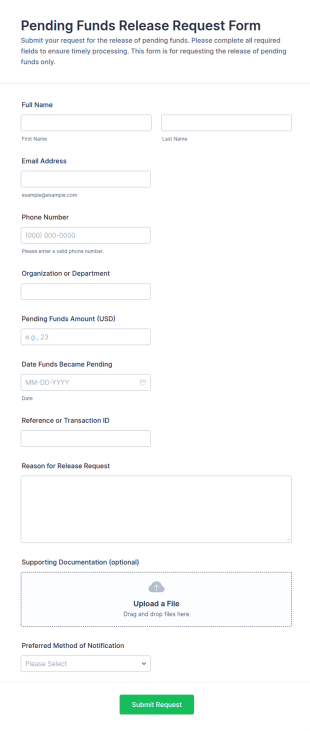 Pending Funds Release Request Form Template