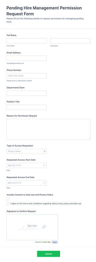 Pending Hire Management Permission Request Form Template