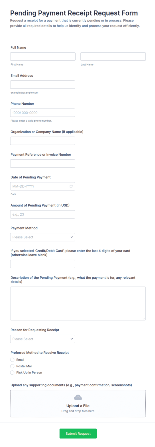 Pending Payment Receipt Request Form Template