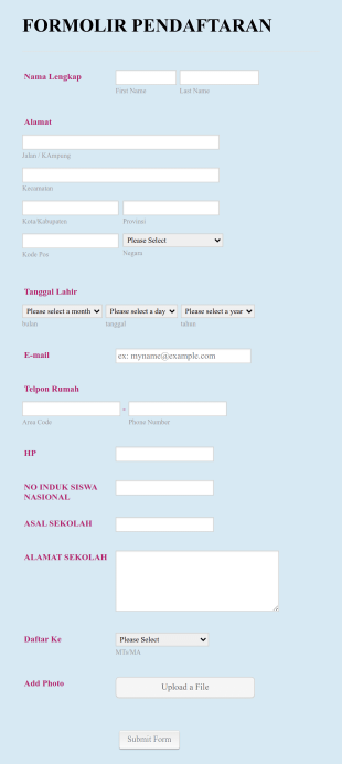Penerimaan Siswa Baru 2 Form Template