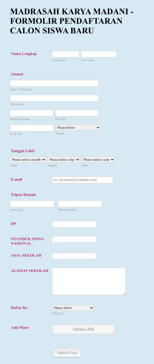 Penerimaan Siswa Baru Form Template