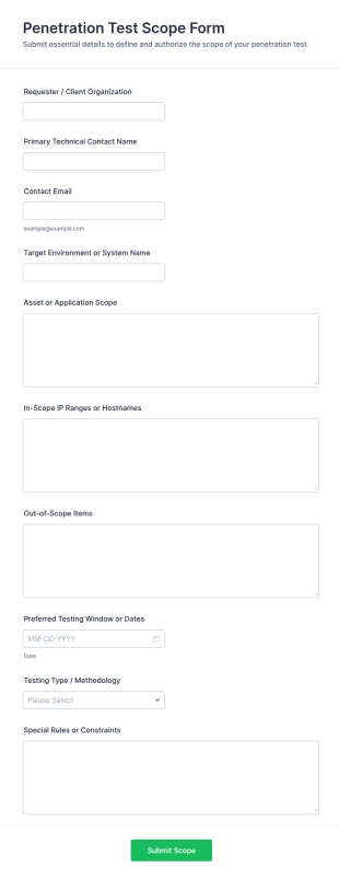 Penetration Test Scope Form Template