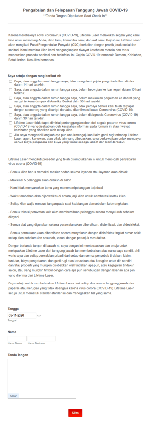 Pengabaian Dan Pelepasan Tanggung Jawab Salon Laser Untuk COVID 19