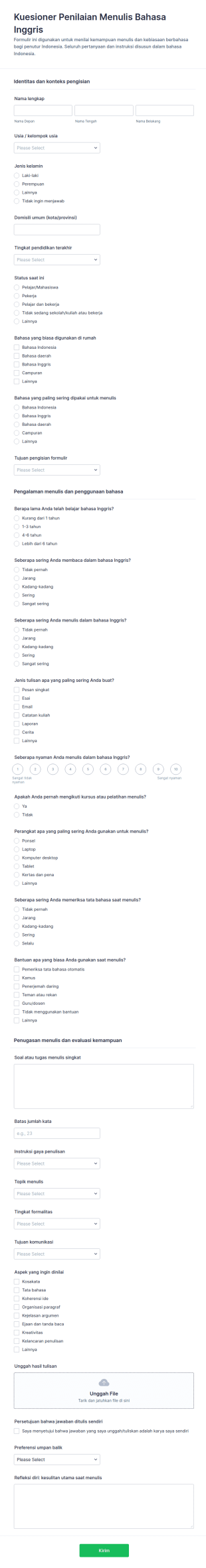 Penilaian Kemampuan Menulis Bahasa Inggris