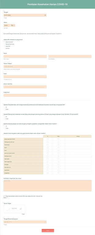 Penilaian Kesehatan Harian COVID 19 Form Template