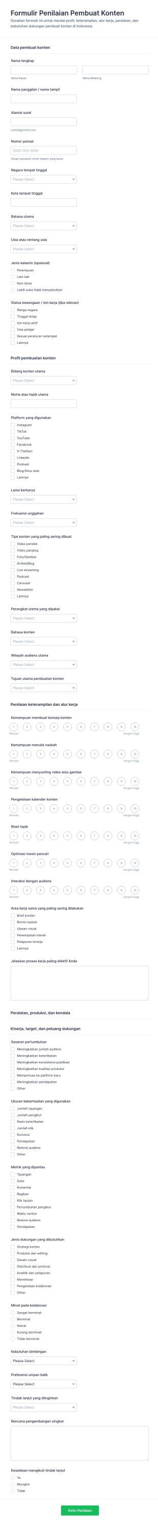 Penilaian Kreator Konten Survey