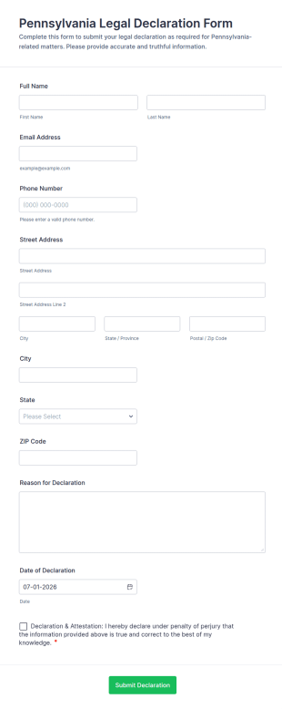Pennsylvania Legal Declaration Form Template