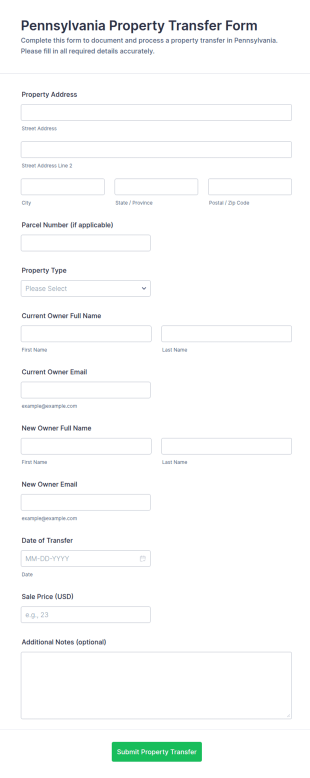 Pennsylvania Property Transfer Form Template