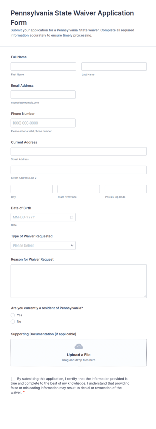 Pennsylvania State Waiver Application Form Template