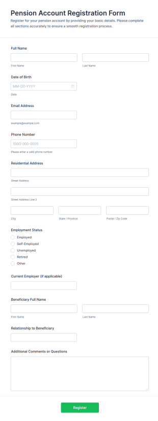 Pension Account Registration Form Template