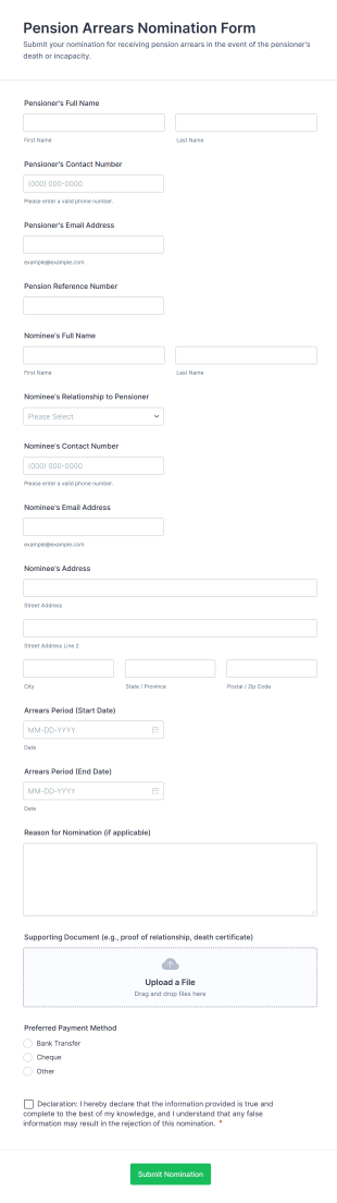 Pension Arrears Nomination Form Template