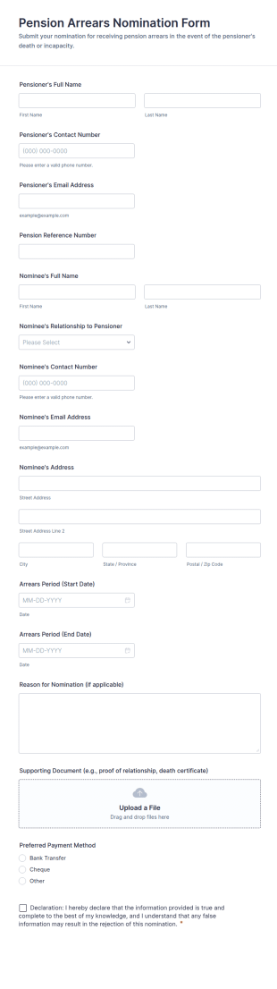 Pension Arrears Nomination Form Template