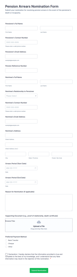 Pension Arrears Nomination Form Template
