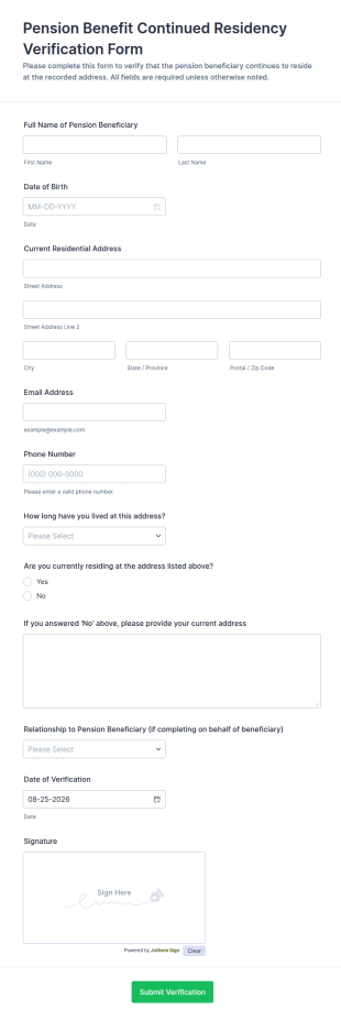 Pension Benefit Continued Residency Verification Form Template