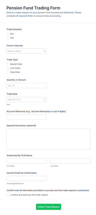 Pension Fund Trading Form Template